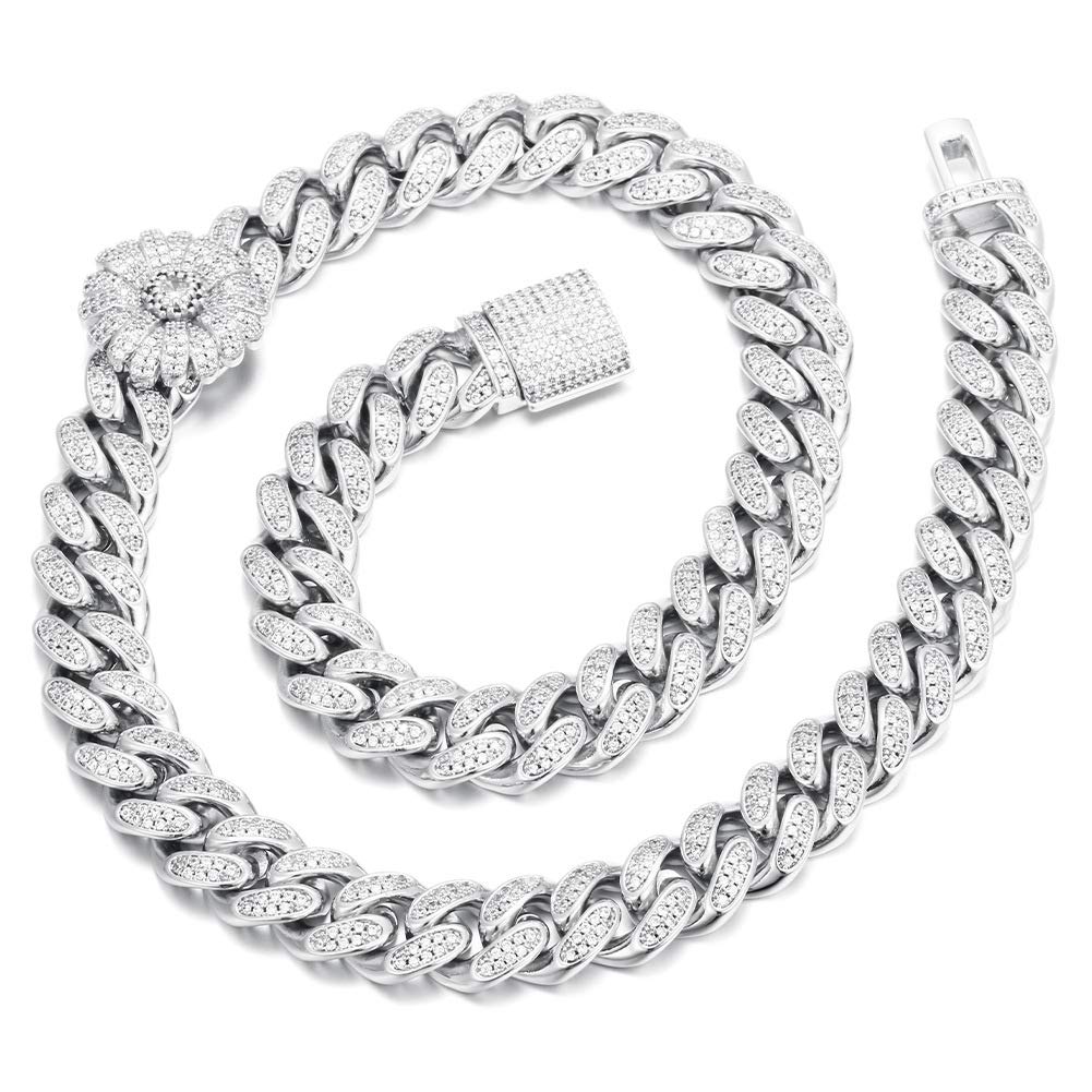 18K Gold Plated Simulated Diamond Cuban Link Choker Necklace for Women & Men | 6MM/8MM/12MM/14MM/15MM Miami Chain | CZ Prong Set Iced Out Jewelry with Gift Box | Perfect for Parties, Weddings & Everyday Luxury Fashion