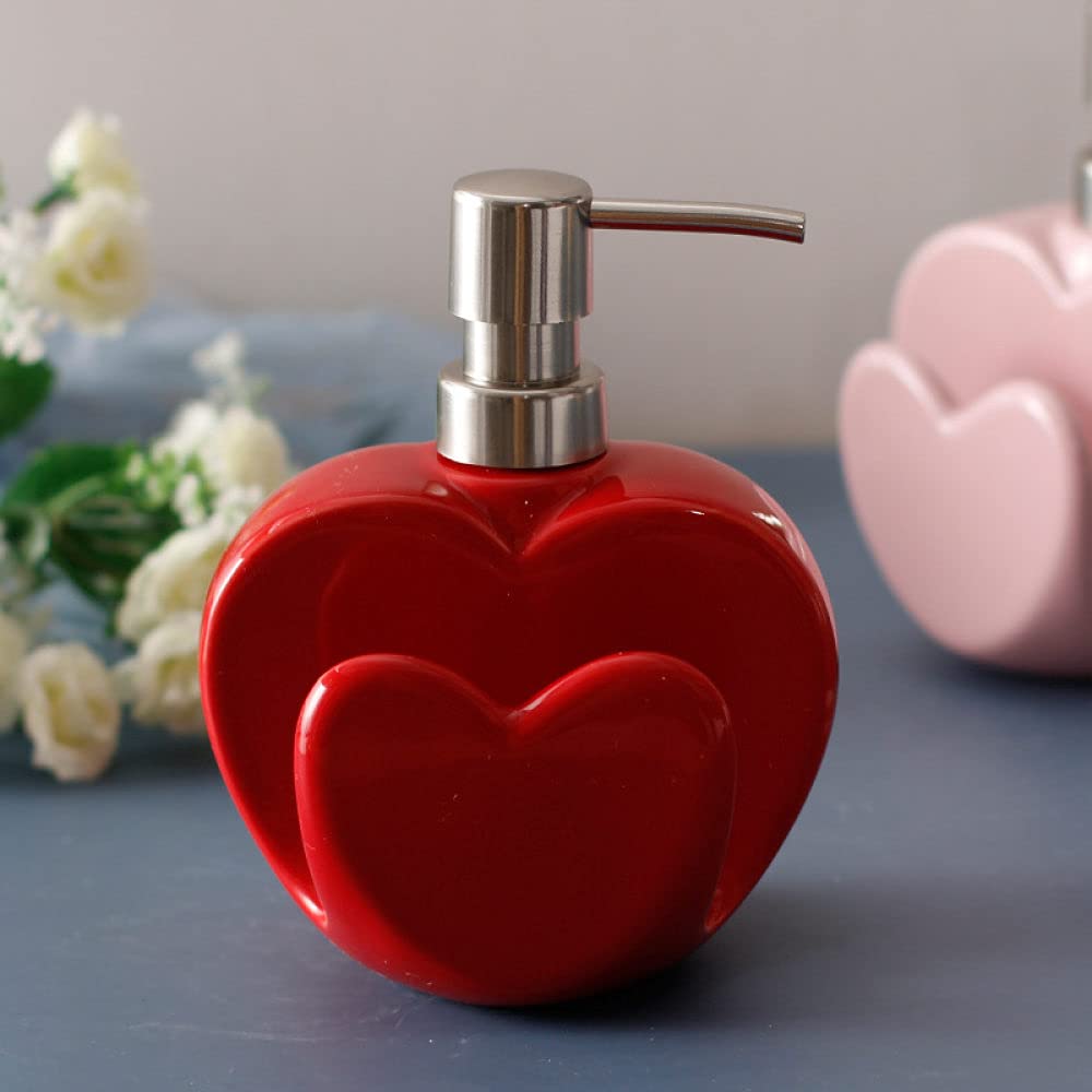 Refillable Heart-Shaped Liquid Soap Dispenser with Sponge Seat - Hand Sanitizer & Lotion Dispenser for Kitchen, Bathroom, Shower Countertop Accessories - Red | Perfect for Home, Office & Restaurant Hygiene