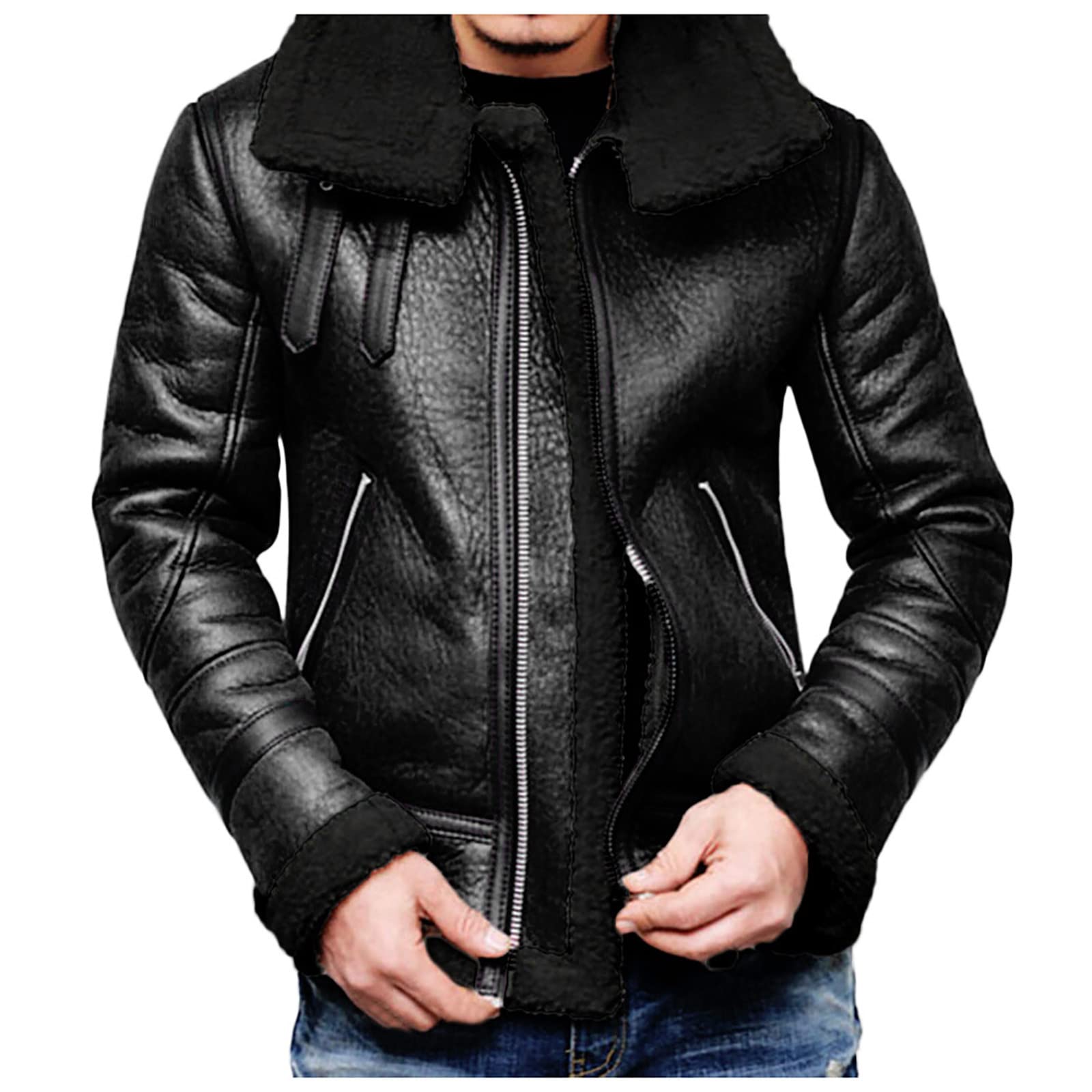 Men's Winter Leather Coat with Zipper Lapel & High Neck - Warm Lined Jacket for Cold Weather | Perfect for Outdoor Activities & Casual Wear