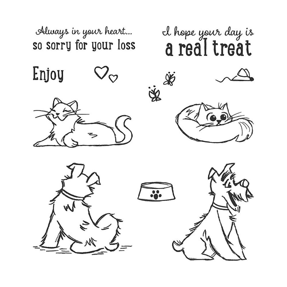 Lazy Cats & Happy Dogs Metal Cutting Dies and Clear Rubber Stamps Set - Card Making, Scrapbooking, Photo Album Decor - DIY Paper Crafting Stencil Dies for Friendship Cards & Memory Books