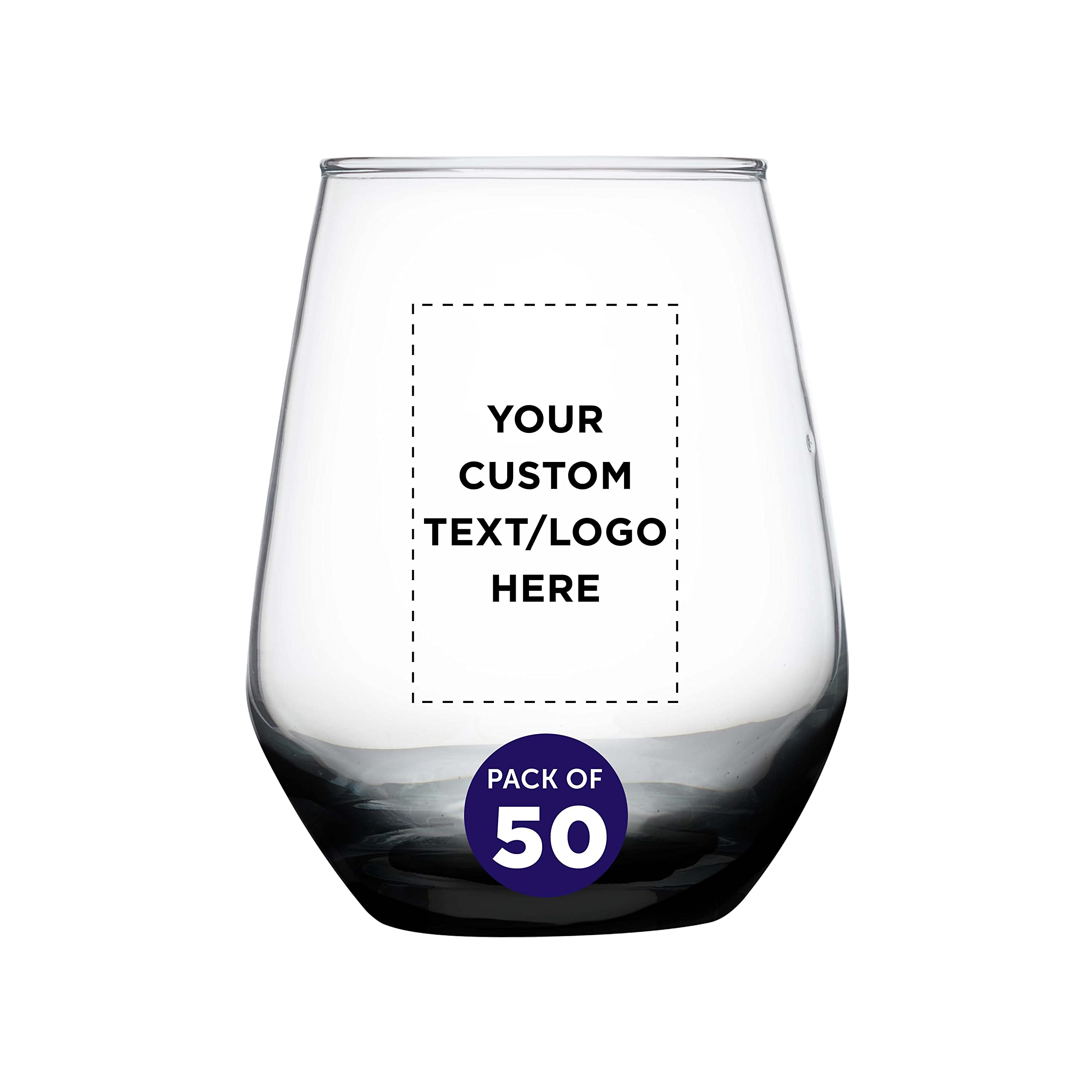 Custom Silica Stemless Wine Glasses 12 oz (Set of 50) - Personalized Bulk Pack for Restaurants & Bars - Durable Glassware for Red Wine, White Wine & Cocktails - Perfect for Weddings, Parties & Corporate Events - Black
