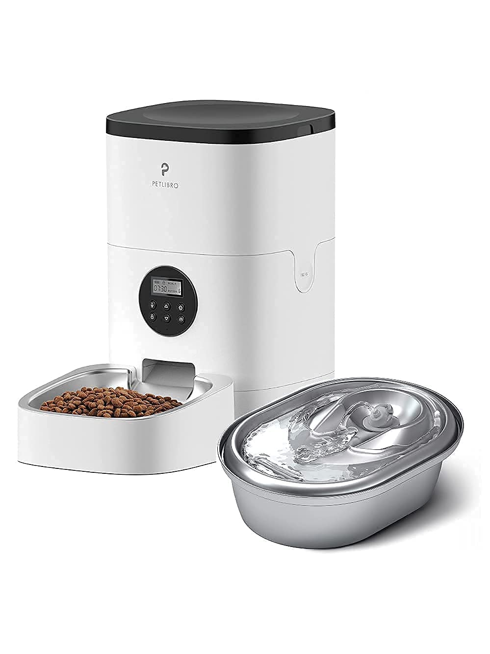 PETLIBRO Automatic Cat Feeder with Timer & Desiccant Bag - Super Quiet Stainless Steel Pet Food and Water Dispenser for Small & Medium Cats - Perfect for Home, Office, and Travel Use