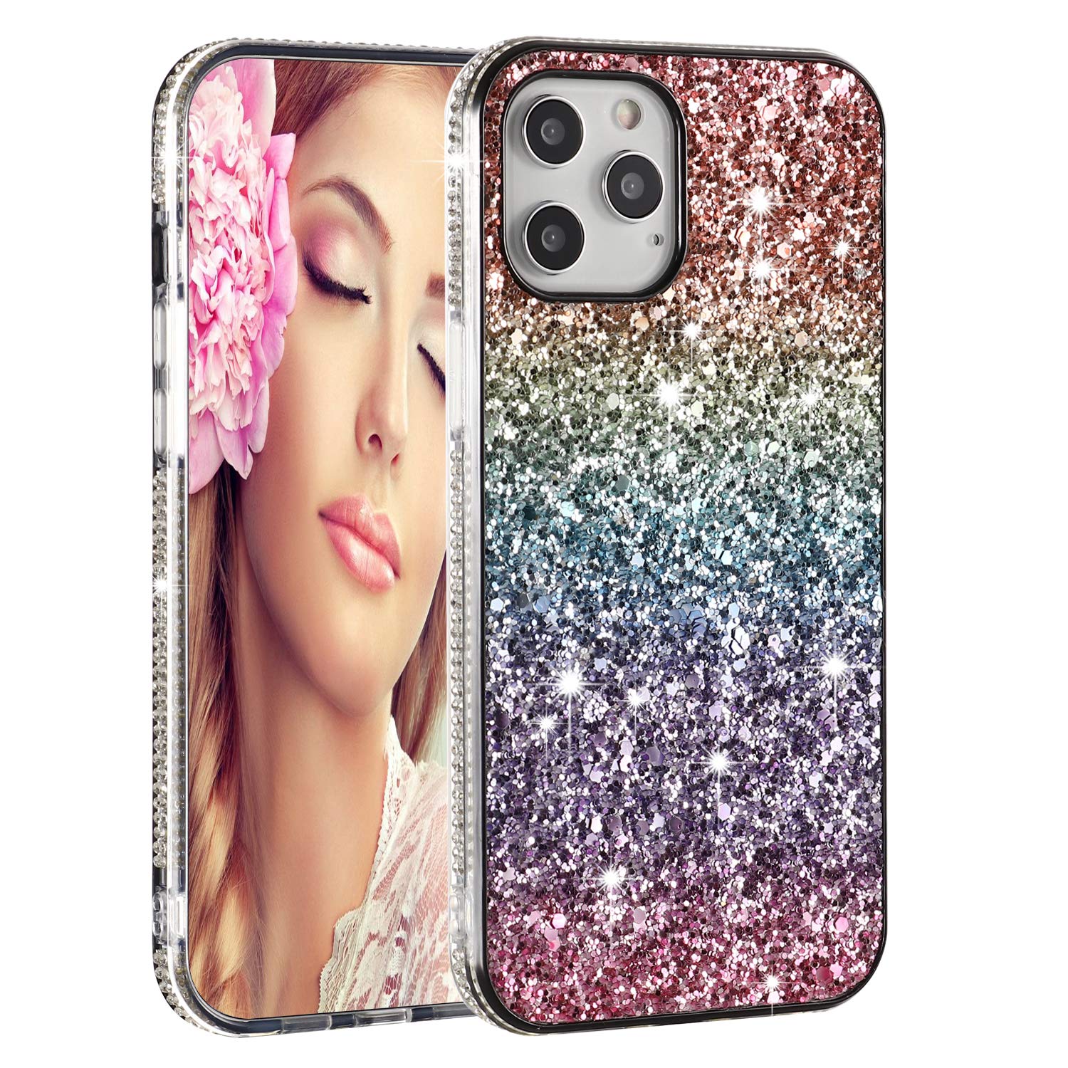 Solomo Glitter Luxury Sparkle Rainbow Gradual Protective Case Cover with Bling Diamond Soft TPU Bumper for iPhone 12 Pro Max 6.7'' (2020) - Gradual Purple | Stylish & Durable Phone Case for Everyday Use, Parties & Special Occasions