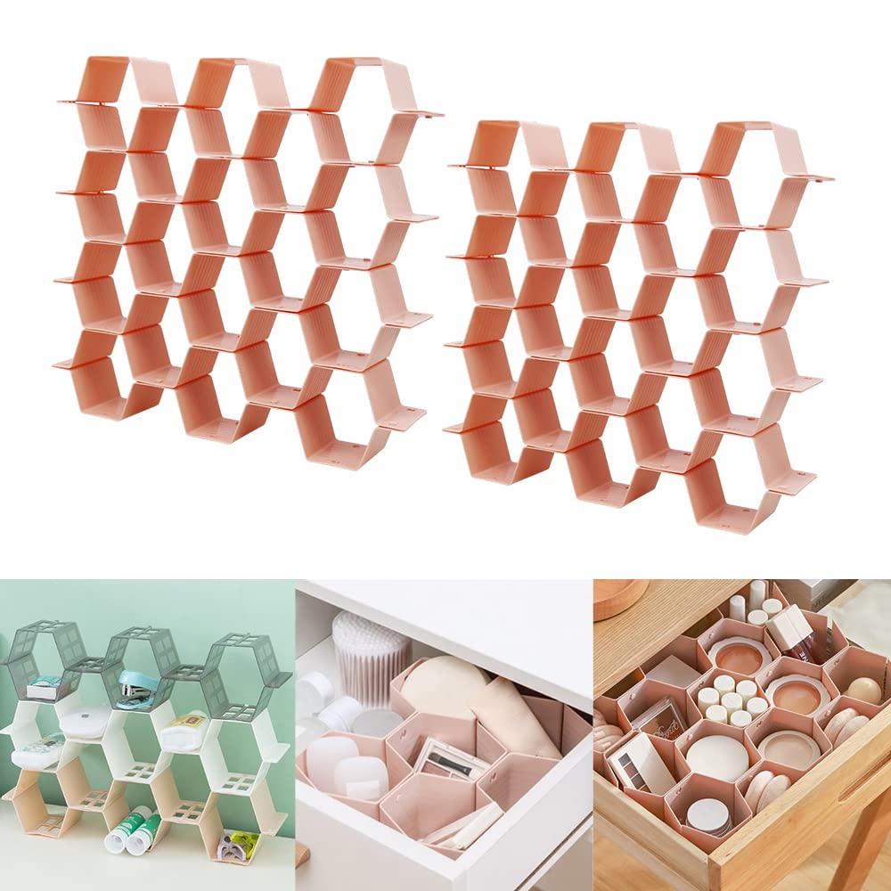 KOBSAINF Honeycomb Drawer Organizer - Adjustable Plastic Grid Dividers for Baby Clothes, Belts, Ties & Makeup Storage (2PCS, Pink) | Perfect for Nursery, Closet & Dresser Organization