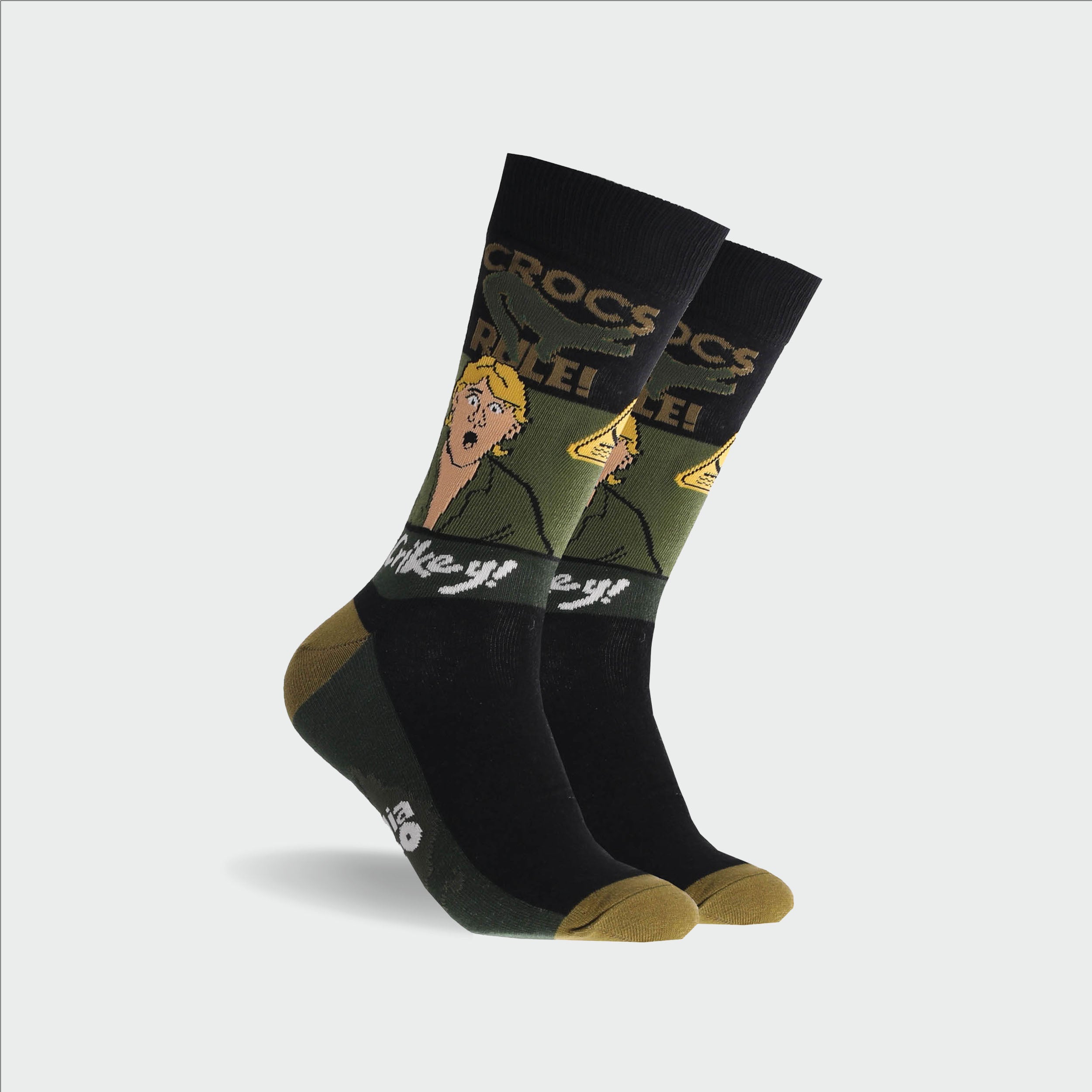 Men's Australia Zoo Crikey Cotton Crew Socks - Green | Comfortable Casual Socks for Everyday Wear, Hiking & Travel