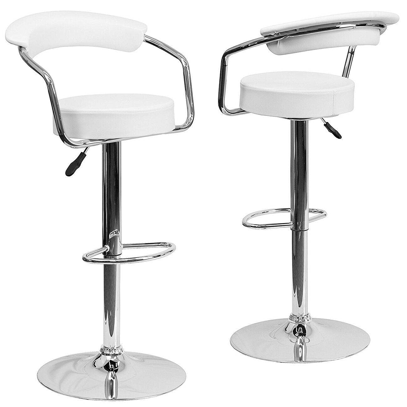 Set of 2 Adjustable Swivel Bar Stools - White Counter Height Pub Stools for Kitchen, Dining Room & Home Bar - Perfect Gift for Men, Women & Dad