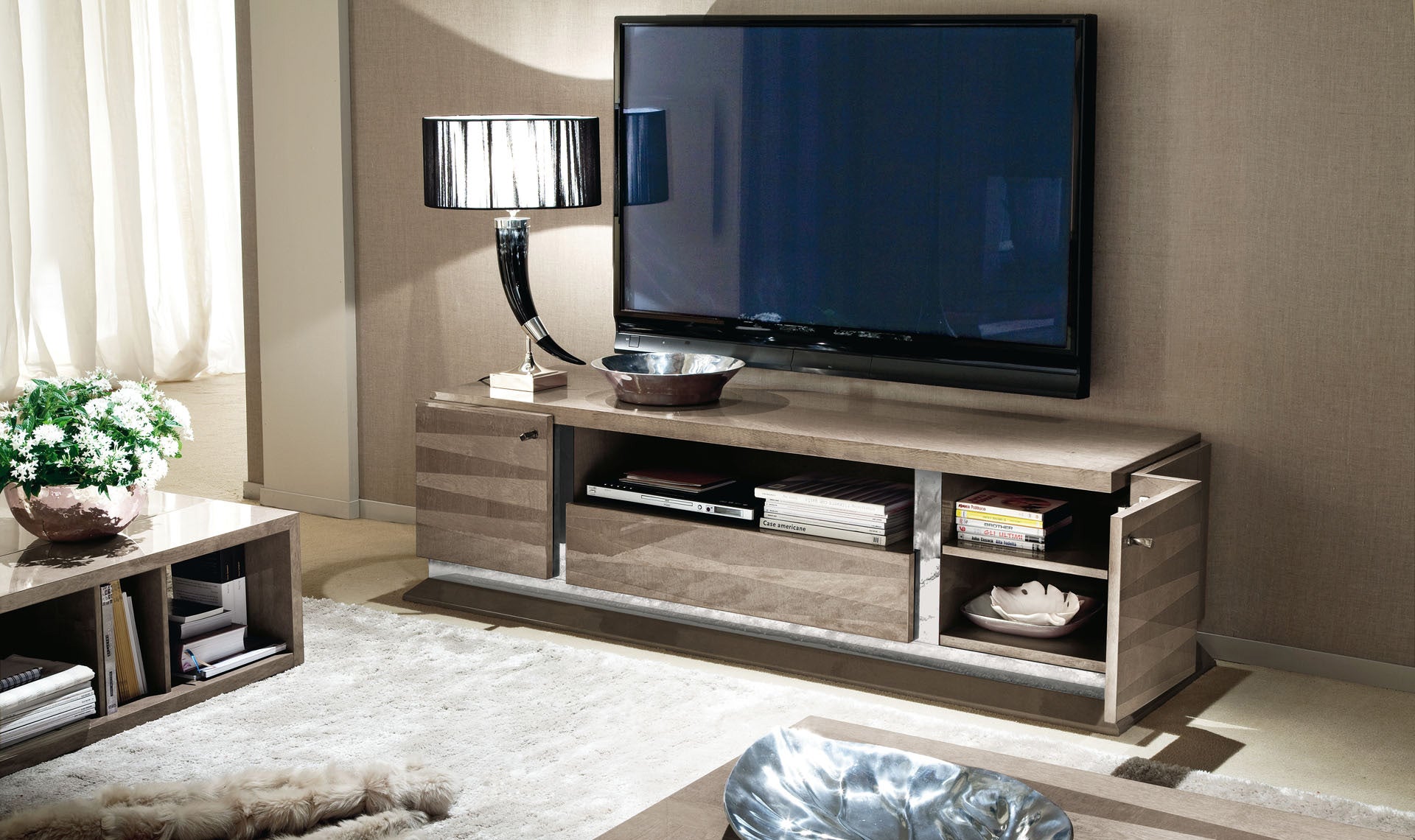 ALF Monaco TV Stand for Flat Screen TVs - Modern Entertainment Center with Storage Shelves - Perfect for Living Room, Bedroom, or Home Theater Setup