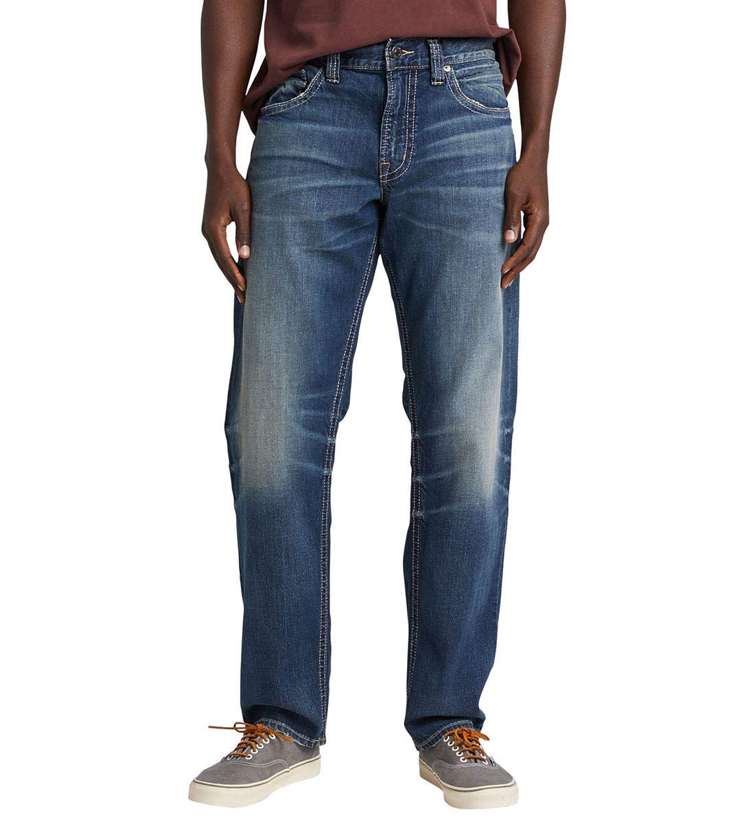 Silver Jeans Co. Men's Eddie Relaxed Fit Tapered Leg Jeans - Comfortable Casual Denim Pants for Everyday Wear & Outdoor Activities