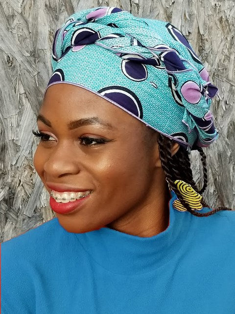 Stylish Blue African Print Head Wrap DP3845H - Fashionable Hair Accessory for Women, Perfect for Parties, Weddings & Everyday Wear