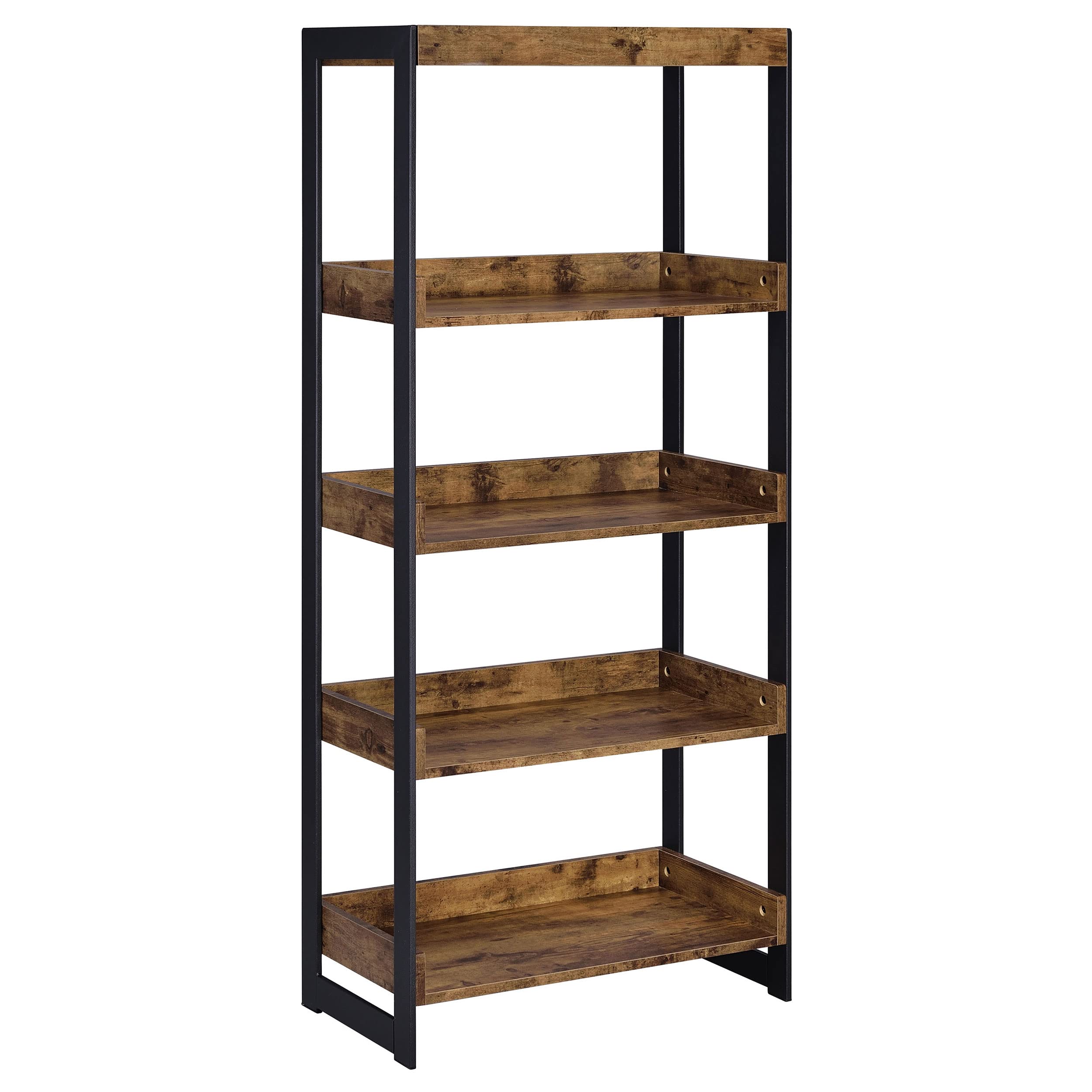 Coaster Furniture Estrella 4-Shelf Open Bookcase in Antique Nutmeg & Gunmetal - Perfect for Living Room, Office, or Bedroom Storage