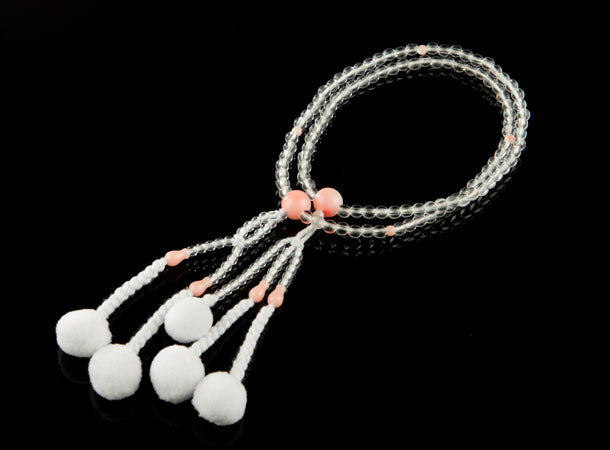 SGI Soka Gakkai Buddhist Prayer Beads - Small Size, Clear & Pink Rosary for Meditation, Chanting & Spiritual Practice