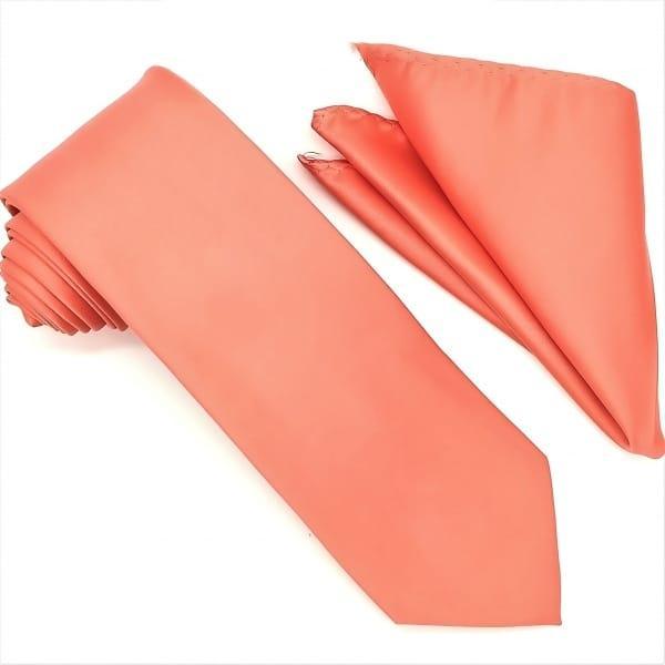 Elegant Coral Tie and Pocket Square Set for Men - Perfect for Weddings, Prom & Formal Events