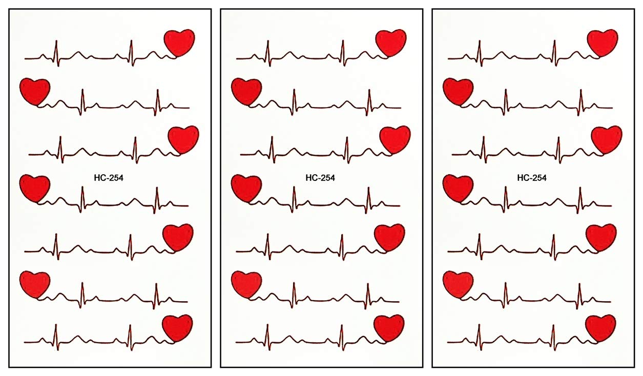 PARITA Small Temporary Tattoo Stickers - 3 Pack Red Heart Pulse Line Cartoon Waterproof Fake Tattoos for Arms, Legs, Shoulder or Back | Festival Body Art, Fashion Accessories for Parties, Concerts & Summer Beach