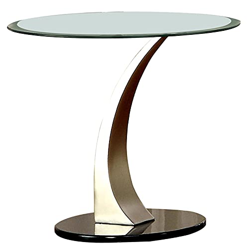 Furniture of America Mansa Glass End Table - Modern Satin Plated & Black Accent Side Table for Living Room, Bedroom, or Office Decor