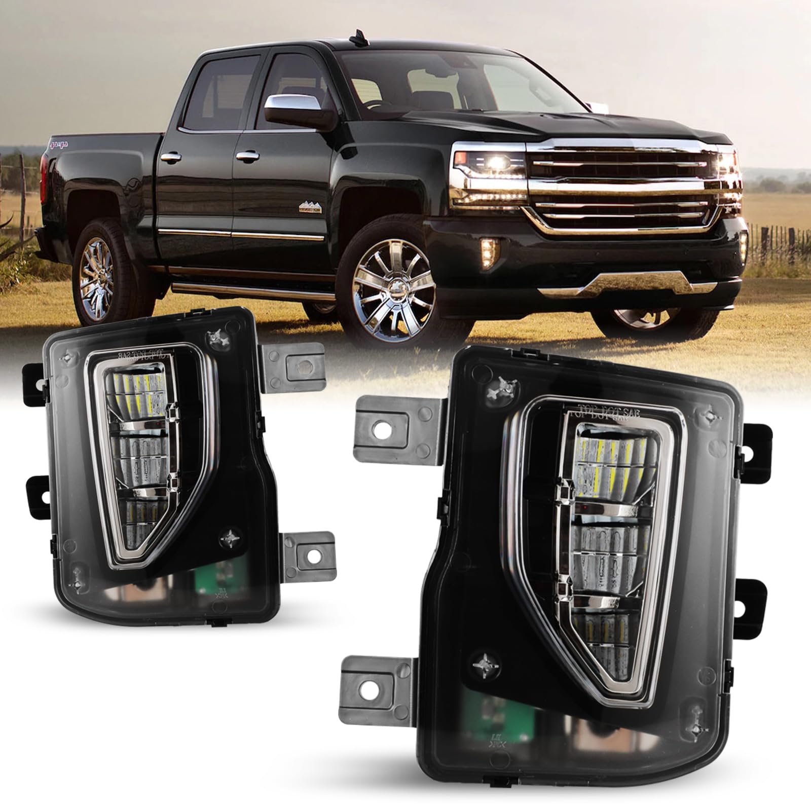 2016-2018 Chevrolet Silverado 1500 LED Fog Lights with Wiring Kit & Switch - Clear Lens Replacement Fog Lamps for Pickup Trucks - Perfect for Off-Roading, Night Driving & Enhanced Visibility in Foggy Conditions