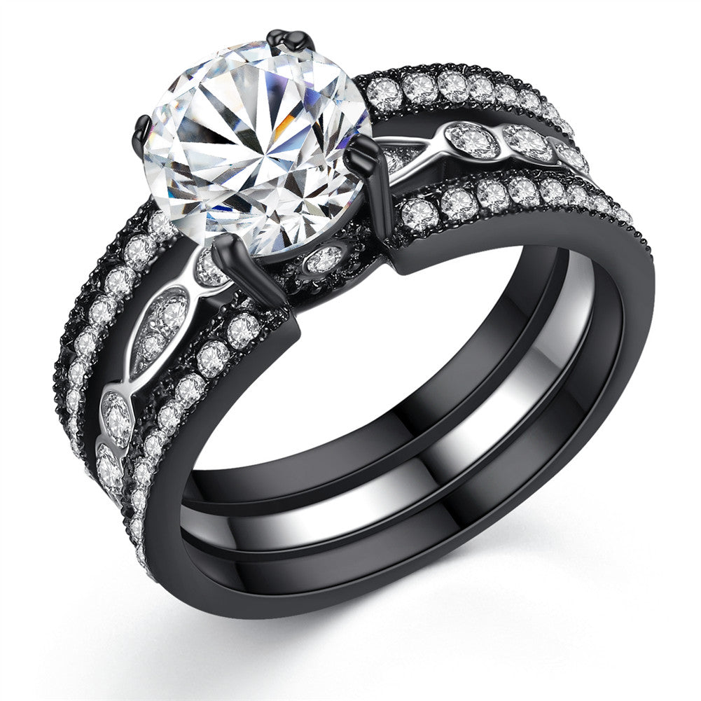 MABELLA Black Wedding Band Set for Women - Stainless Steel Engagement Ring with Round Cut Cubic Zirconia - Perfect for Bridal Jewelry, Anniversary Gifts & Romantic Proposals