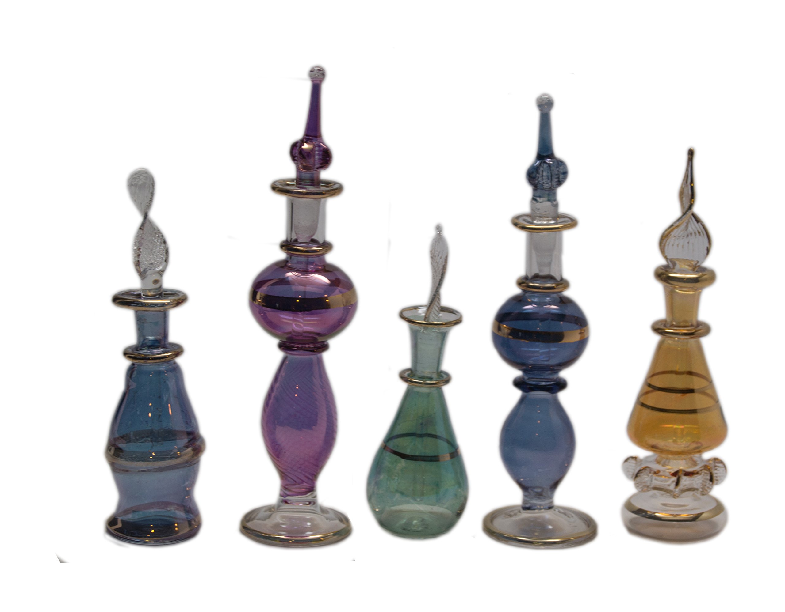 50-Piece Set of Hand-Blown Egyptian Glass Perfume Bottles - 4 & 5 Inch Height - Perfect for Home Decor, Wedding Favors & Essential Oil Storage