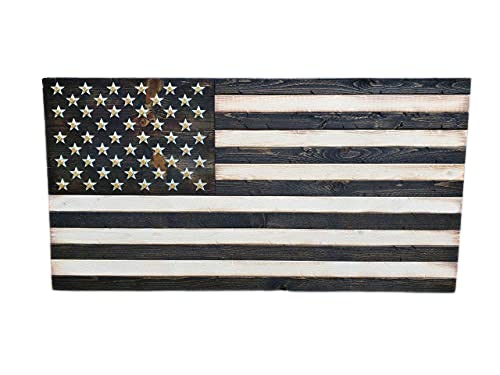 Black and White Wooden American Flag with Shell Casings - Patriotic Military Wall Art for Man Cave, Veteran Gift, Home Office & Garage Decor