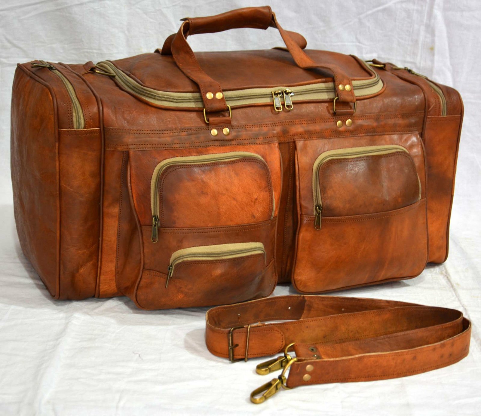**Genuine Goat Leather Handmade Vintage Travel Duffel Bag – Durable Weekender Luggage for Holiday, Business Trip & Adventure – Perfect for Camping, Gym & Carry-On**