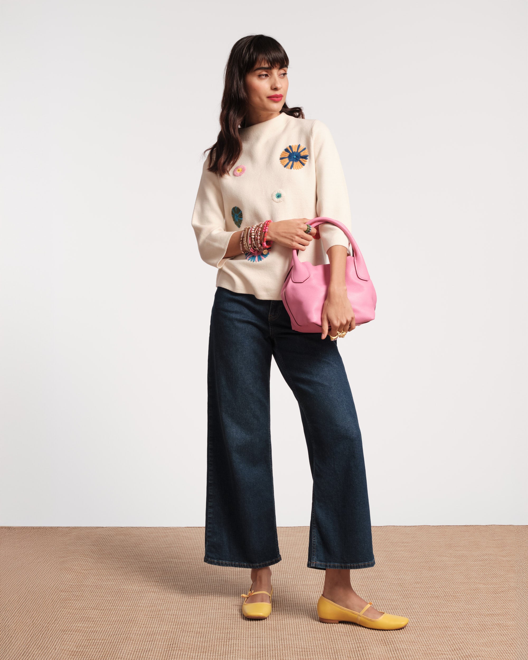 Bon Bon Embroidered Wool Sweater - Cozy Oyster Color Pullover for Women | Perfect for Fall & Winter Fashion, Casual Outfits, and Holiday Gatherings