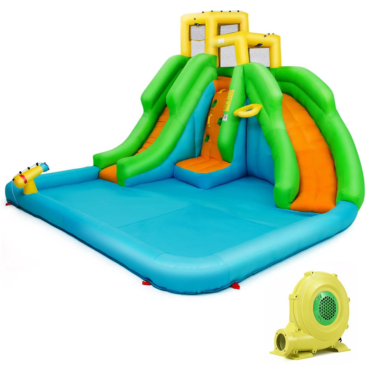 **GLACER Kids Inflatable Bounce House with Slide & Splash Pool - 2 Water Slides, Climbing Wall & Water Cannon - Indoor/Outdoor Backyard Water Park (Includes 480W Air Blower) - Perfect for Birthday Parties, Summer Fun & Outdoor Play**