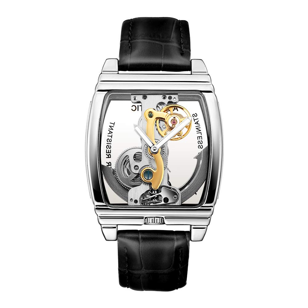 YXBQUEEN Luxury Skeleton Automatic Mechanical Watch for Men - Stainless Steel Dress Watch with Self-Winding Movement - Perfect for Business, Formal Events & Gift Giving