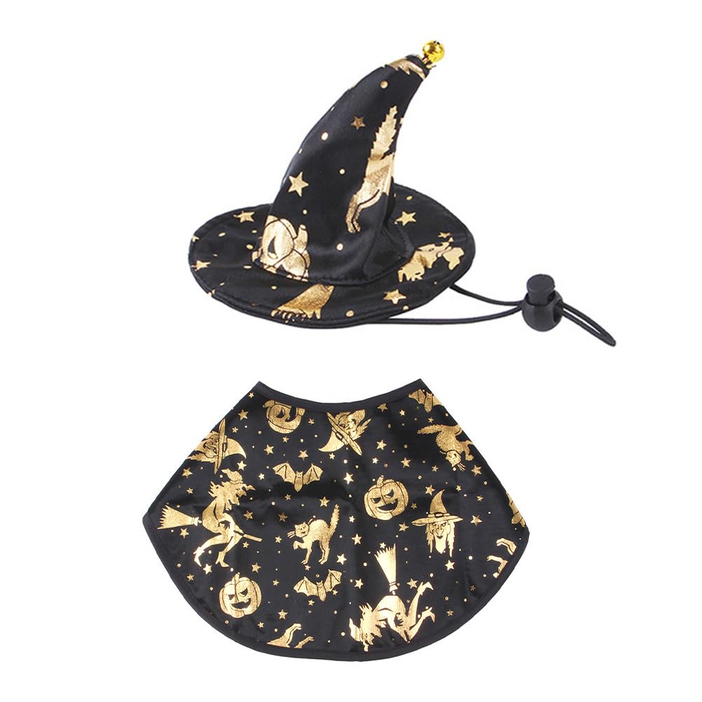 PRETYZOOM Wizard Cape & Witch Hat Halloween Costume for Dogs & Cats - Pet Costume for Small & Medium Pets - Perfect for Halloween Parties, Pet Parades & Photo Shoots