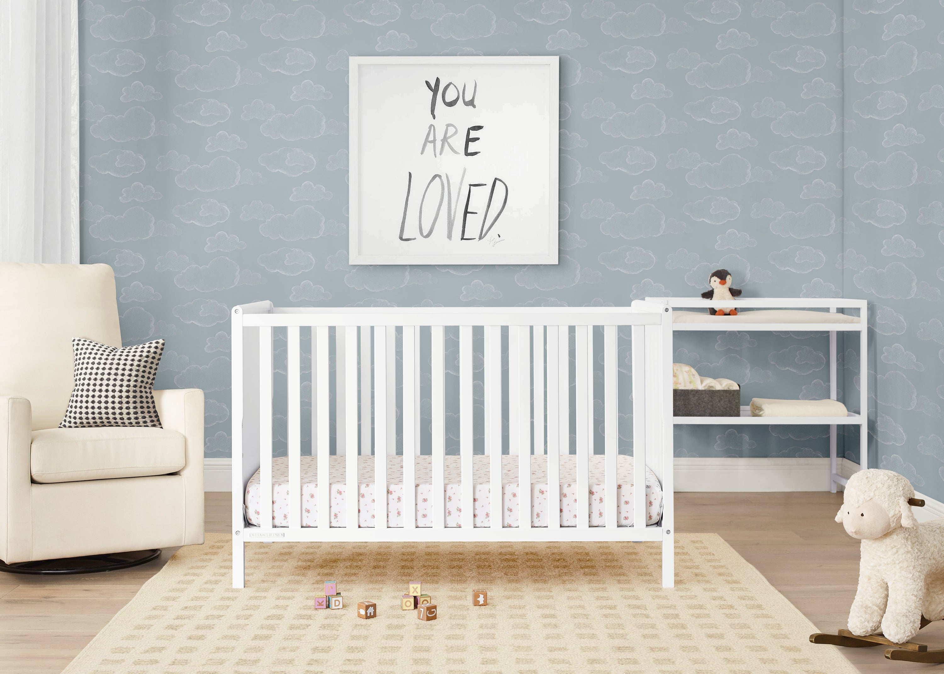 Ruby 6-in-1 Convertible Crib & Changing Table Nursery Set - White Baby Crib with Toddler Bed Conversion - Perfect for Newborns & Growing Kids - Ideal for Nursery Rooms & Daycare Centers
