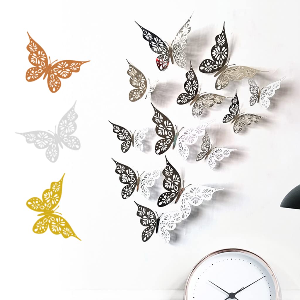12PCS 3D Hollow Butterfly Wall Stickers - DIY Home Decor Cardboard Art Crafts for Bedroom, Living Room & Nursery Wall Decoration