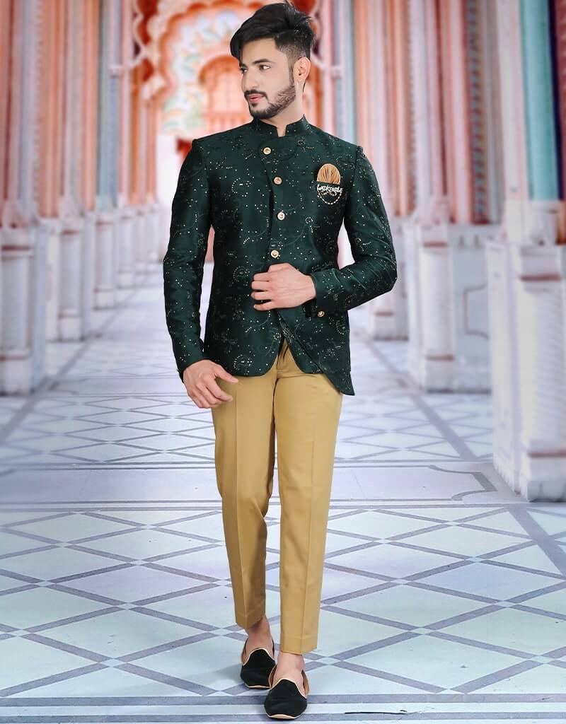 Bottle Green Jodhpuri Silk Pants - Handcrafted Indian Artwork Pants for Men | Perfect for Weddings, Festivals & Cultural Events