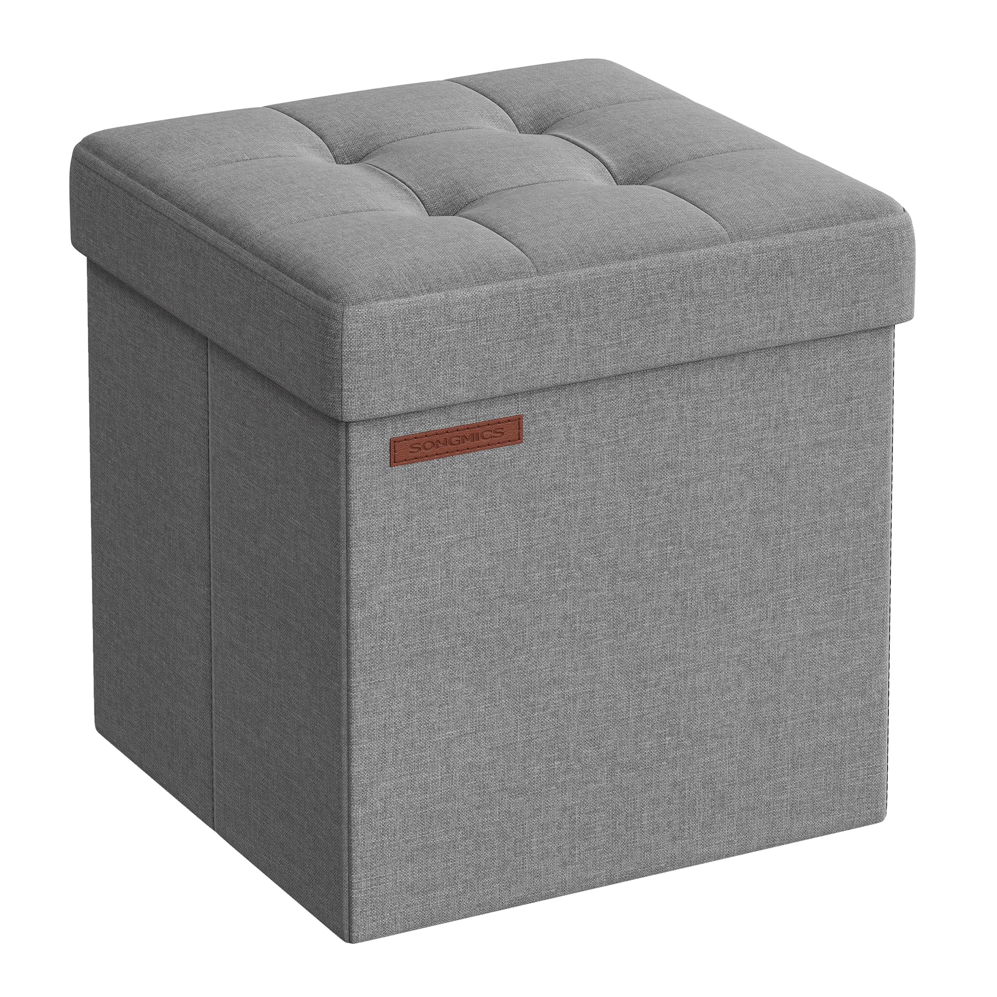 SONGMICS 38cm Foldable Storage Ottoman Bench with Hidden Compartment, Multi-Purpose Footrest Stool, Ash Gray LSF027G12 - Perfect for Living Room, Bedroom & Entryway Organization