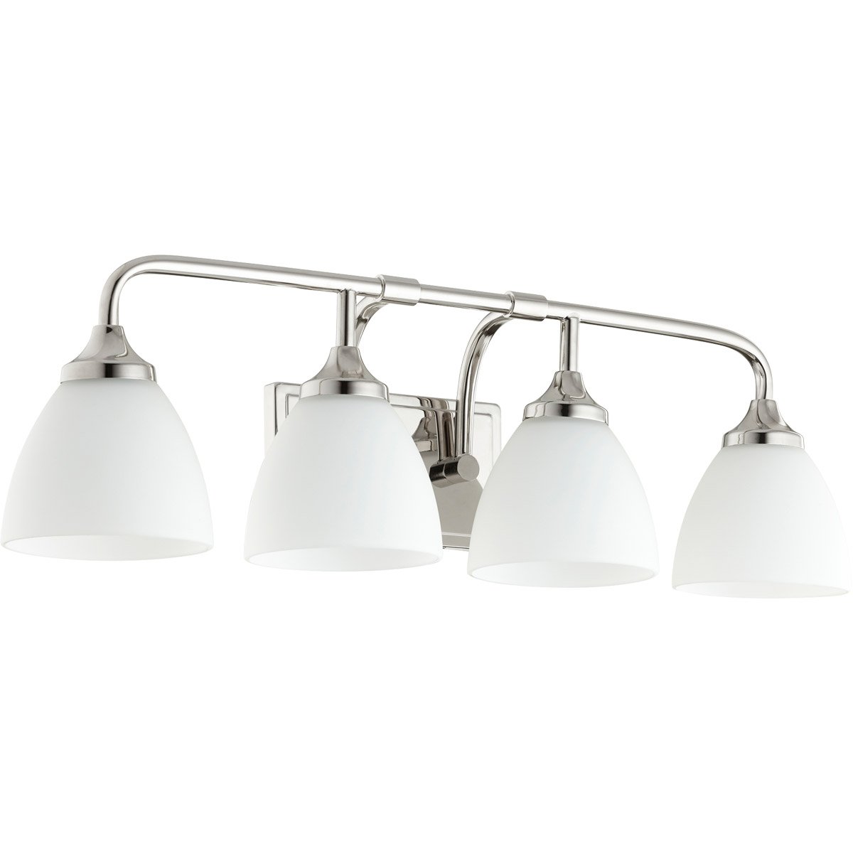 Polished Nickel Bathroom Vanity Light Fixture - 27 Inch Wide Satin Opal Glass 4-Light Modern Bathroom Lighting for Vanity Mirror, Powder Room, and Master Bath Decor