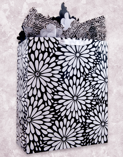 Premium Black and White Dahlia Floral Gift Bags - Large Jumbo Size for Birthday, Wedding, Baby Shower & Party Favors - Elegant Floral Design Gift Packaging