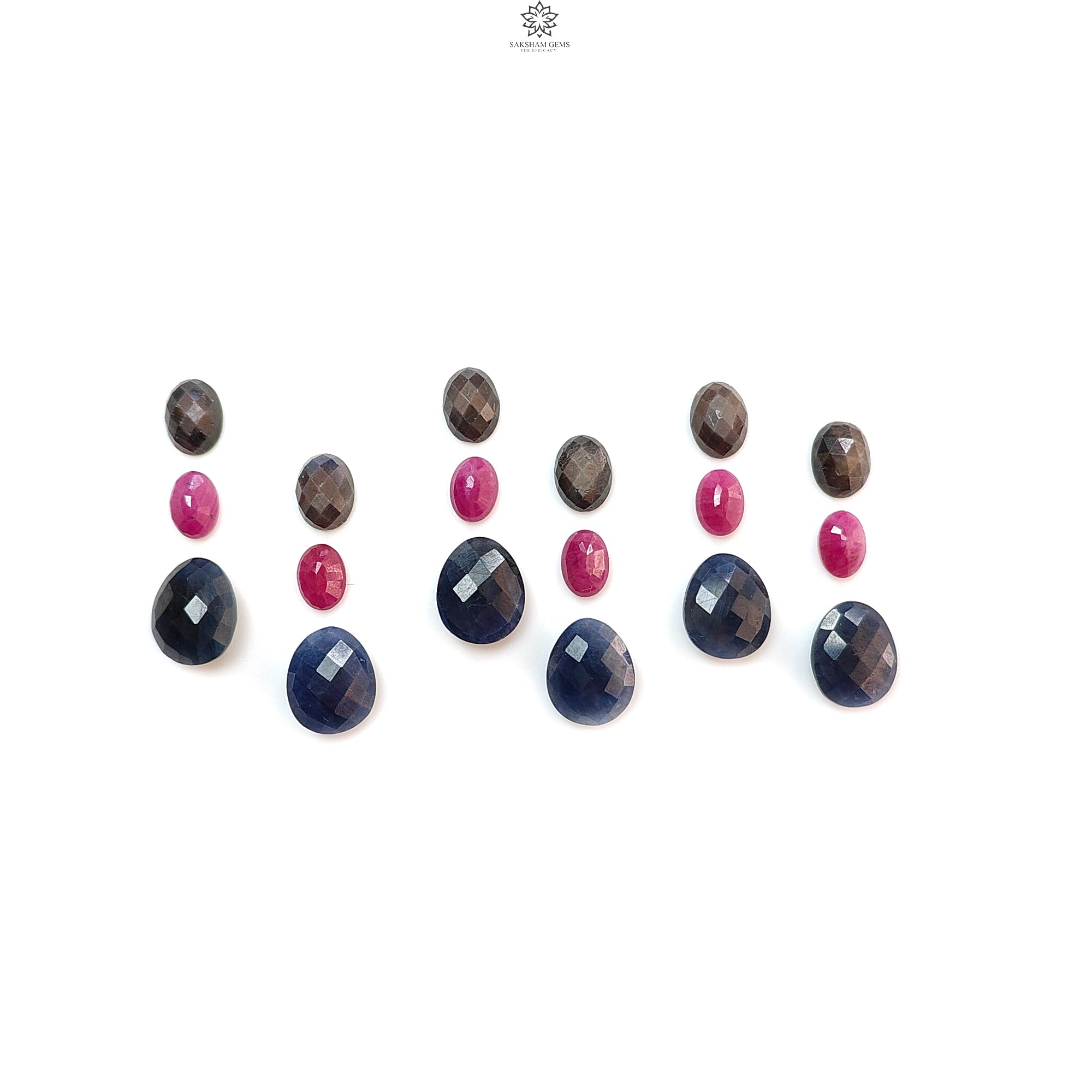 Natural Untreated Multi Sapphire Gemstone Checker Cut Faceted Briolette Egg - 44.90cts, Oval Shape 7x5mm to 11x9mm (18pcs Set) - Perfect for Jewelry Making, DIY Crafts, and Healing Crystal Collections