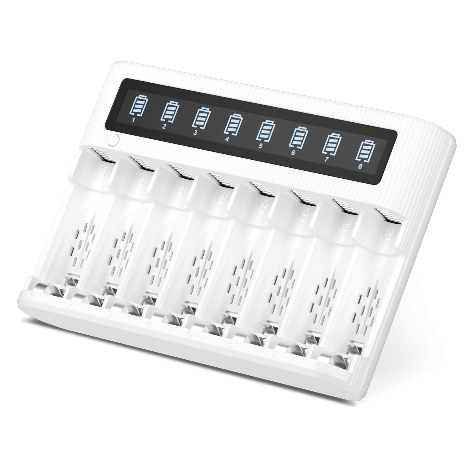 EBL 8 Slot AA AAA Battery Charger for NiMH NiCd Rechargeable Batteries with LCD Screen & Discharge Function - USB & Type-C Input - Perfect for Cameras, Toys, and Home Electronics