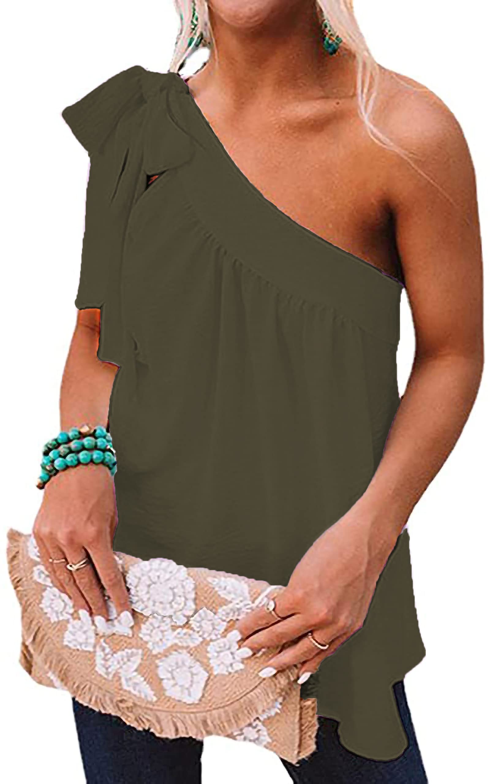 Women's One Shoulder Sleeveless Blouse - Summer Casual Tie Bow Knot Top for Beach, Party & Date Night Outfits | Breathable & Stylish Shirt