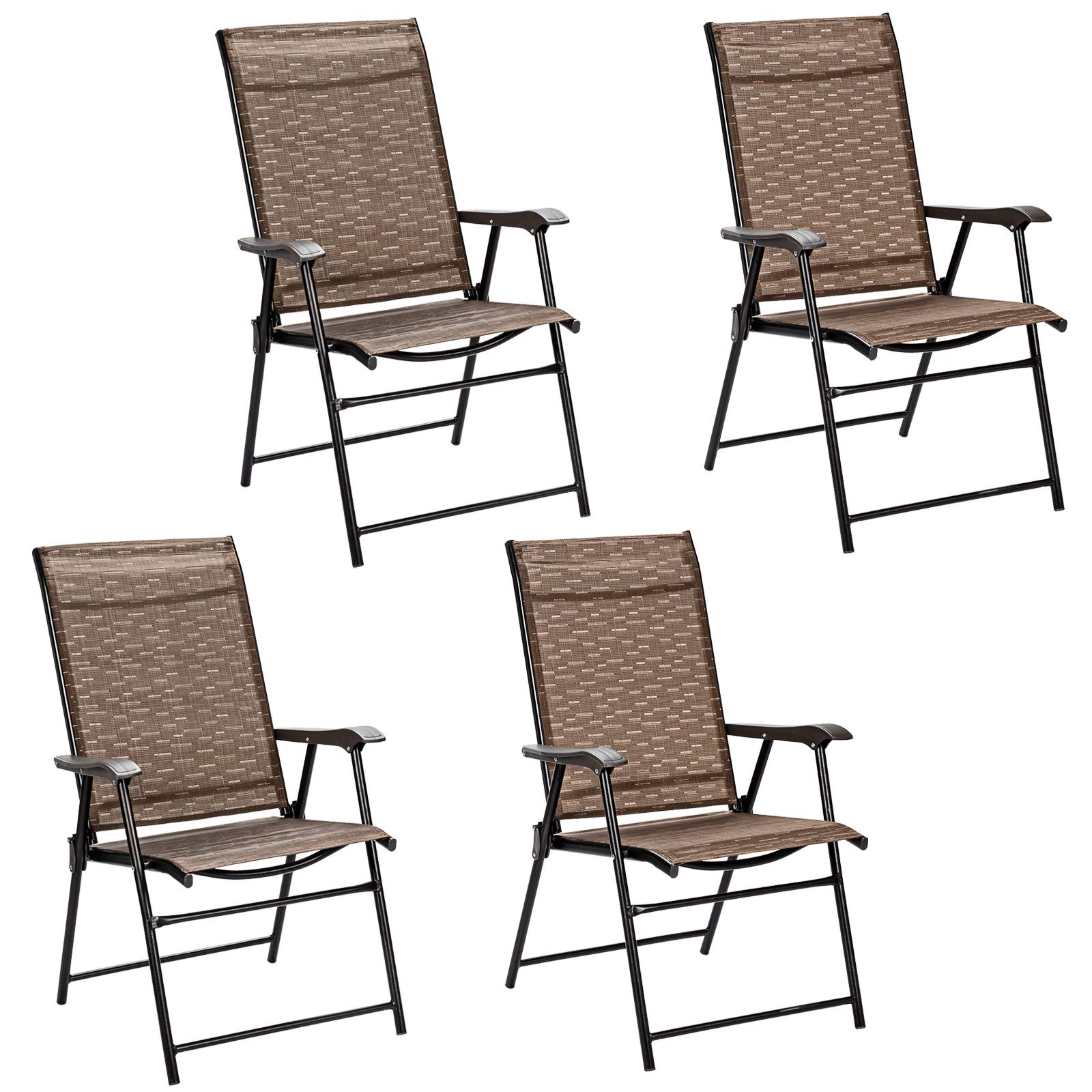 SAFSTAR Folding Patio Chairs Set of 4 - Portable Sling Back Outdoor Chairs with Armrests & Breathable Fabric - Perfect for Garden, Backyard, Poolside, Camping & Beach Relaxation