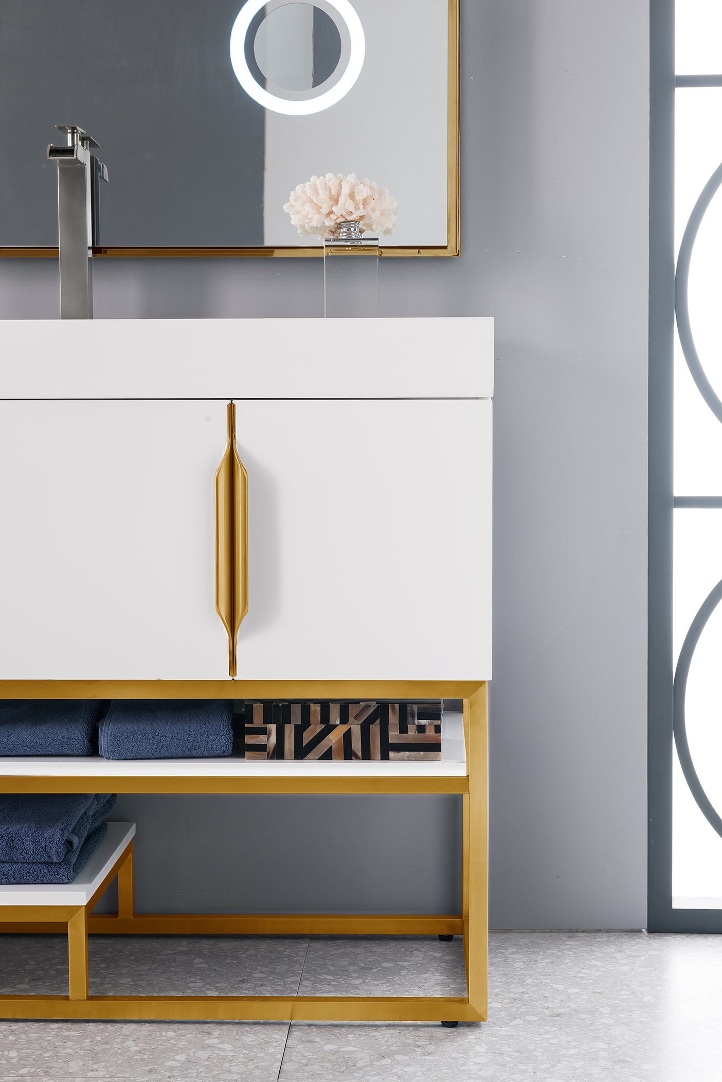 Columbia 72 Inch Double Vanity with Glossy White Finish & Radiant Gold Accents - Glossy White Composite Top for Modern Bathroom Renovation | Perfect for Master Bath, Guest Bath & Luxury Home Upgrades