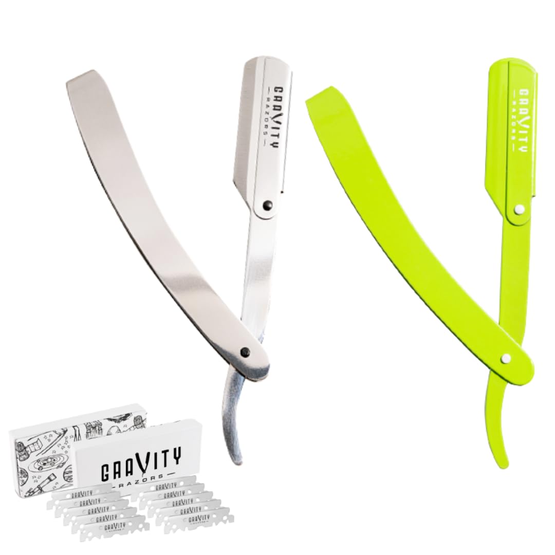 Professional Stainless Steel Straight Razor Kit with 20 Premium Gravity Blades - Barber Quality Shaving Set for Men (Chicago, The Ridler) - Perfect for Home Grooming, Professional Barbershops & Gift Giving