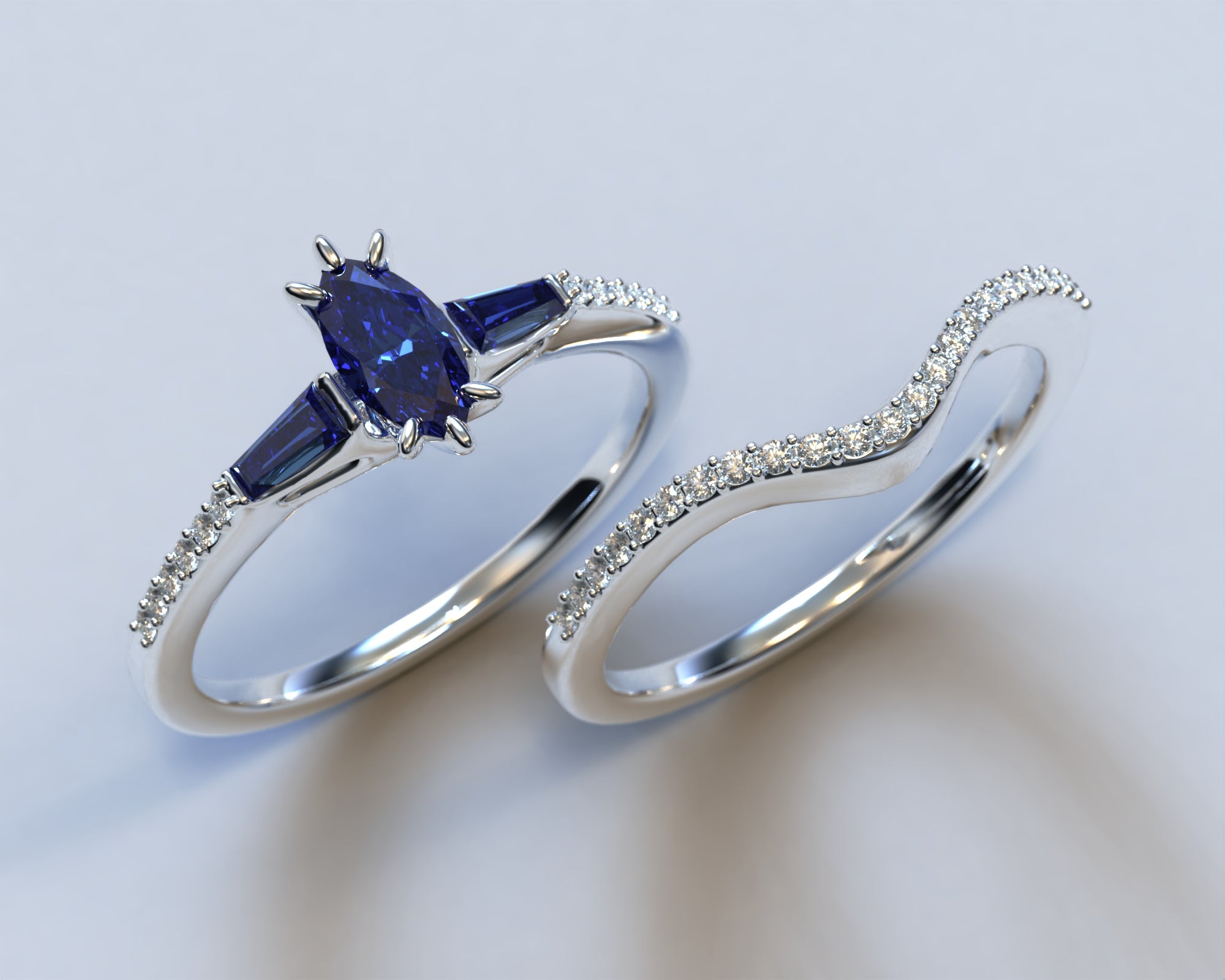 Exquisite Art Deco Style Sapphire & Diamond Engagement Ring Set for Women - Vintage Inspired Wedding, Proposal & Anniversary Jewelry Gift