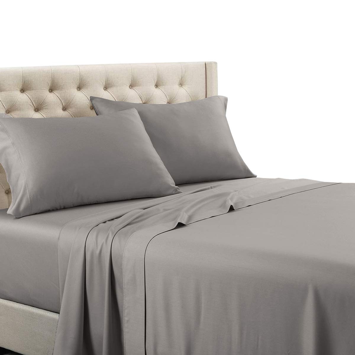 Premium 600-Thread-Count 100% Cotton California King Sheets Set - 22-Inch Deep Pocket, Breathable & Wrinkle-Resistant, Grey - Perfect for Luxury Hotels, Master Bedrooms & Cozy Sleep