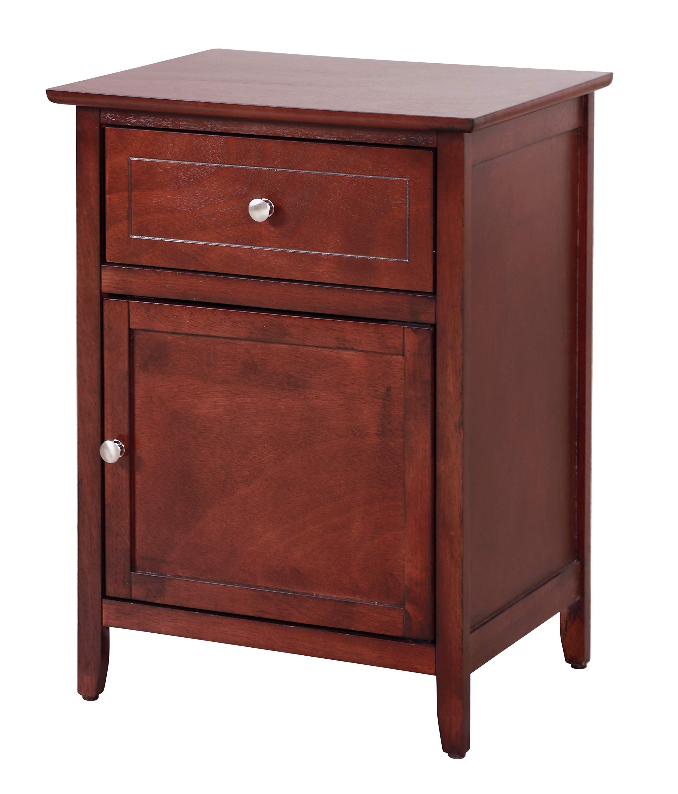 Glory Furniture 1-Drawer Nightstand with Door - Solid Cherry Wood Bedside Table for Bedroom, Living Room & Office - Compact Storage Cabinet with Shelf