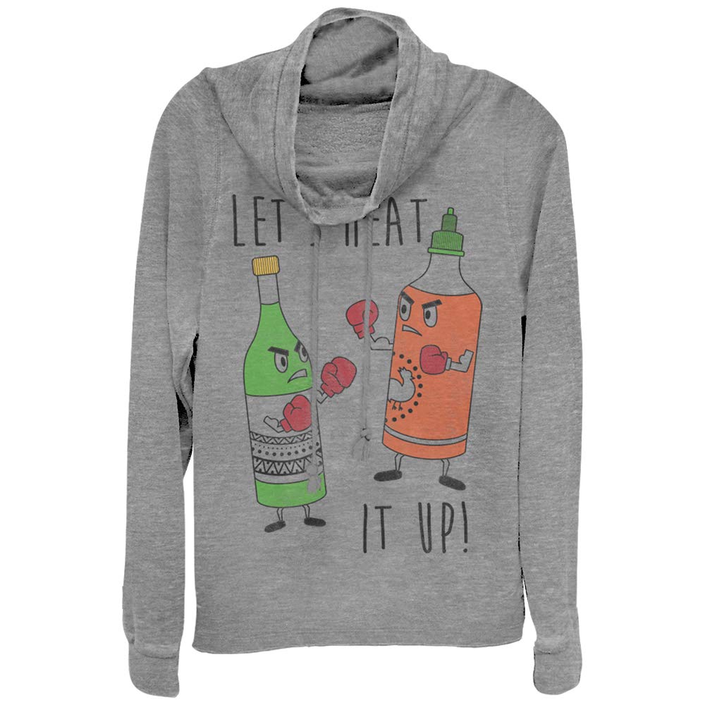 Junior's Chin UP Heat It Up Hot Sauce Cowl Neck Sweatshirt - Trendy Women's Pullover for Casual Wear & Winter Fashion