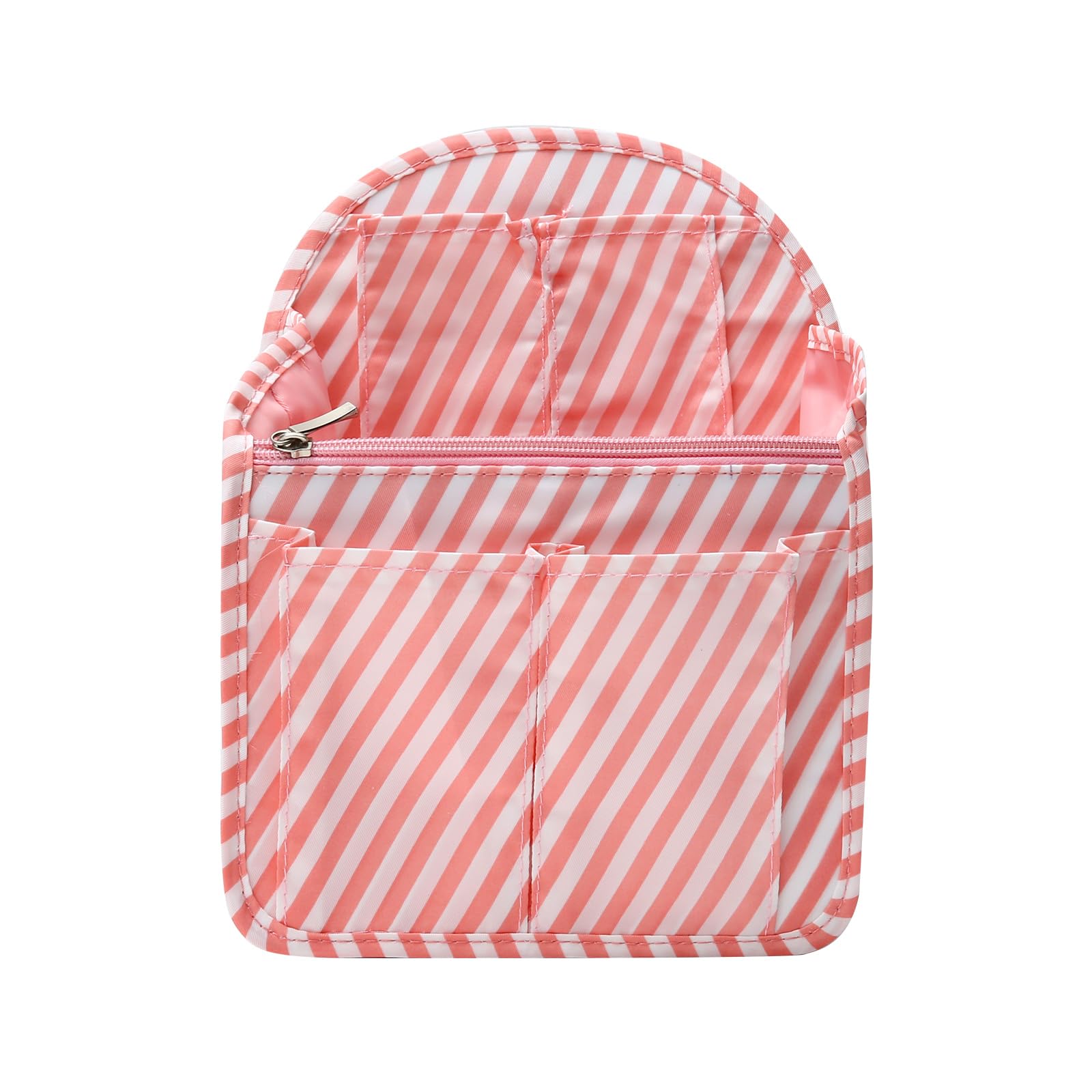 Surblue Travel Backpack Organizer Insert - Foldable Nylon Hanging Organizer for Purses, Handbags & Rucksacks - High Capacity Divider Pockets - Pink Medium Size - Perfect for Business Trips, Commuting & Weekend Getaways