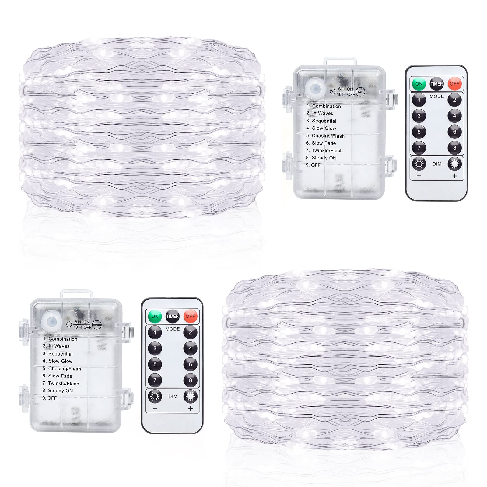 2 Packs 32 FT 100LEDs Battery Operated Fairy Lights with Remote & Timer - White Twinkle String Lights for Indoor Home Decor, Garden Party, Wedding, Christmas Tree, and Outdoor Landscape Lighting