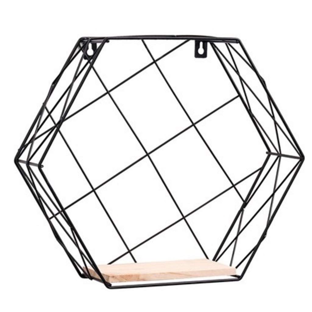 Geometric Iron Wall Shelf - No Logo Wall Mounted Storage Rack for Bedroom, Kitchen, Kids Room | Home Decor & Organization Solution for Small Spaces