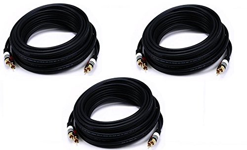 Premium 3-Pack 50ft RCA Audio Cable - 2 RCA Male to 2 RCA Male 22AWG Shielded Cord for Home Theater, Stereo System, DJ Equipment & Audio Devices (Black)