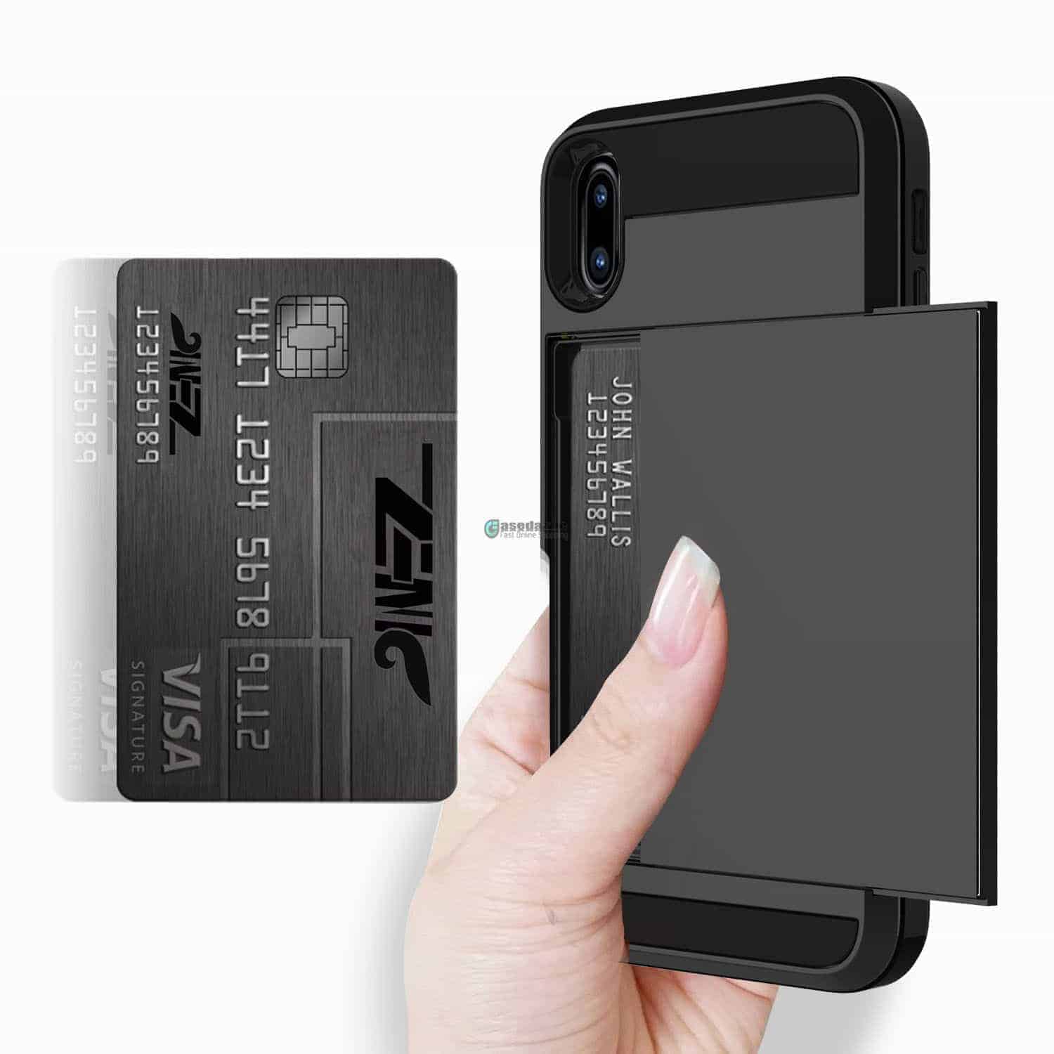 Apple iPhone X/Xs Wallet Case with Credit Card Slots - Slim Protective Cover for iPhone X/Xs - Perfect for Everyday Use, Travel & Business (Black)
