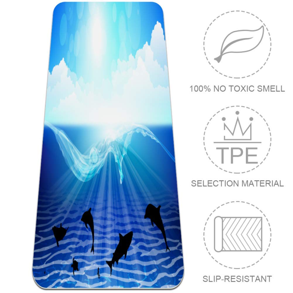 LORVIES Jumping Dolphins Yoga Mat - Eco Friendly Non-Slip Anti-Tear Exercise Mat for Yoga, Pilates, Stretching & Meditation - 72