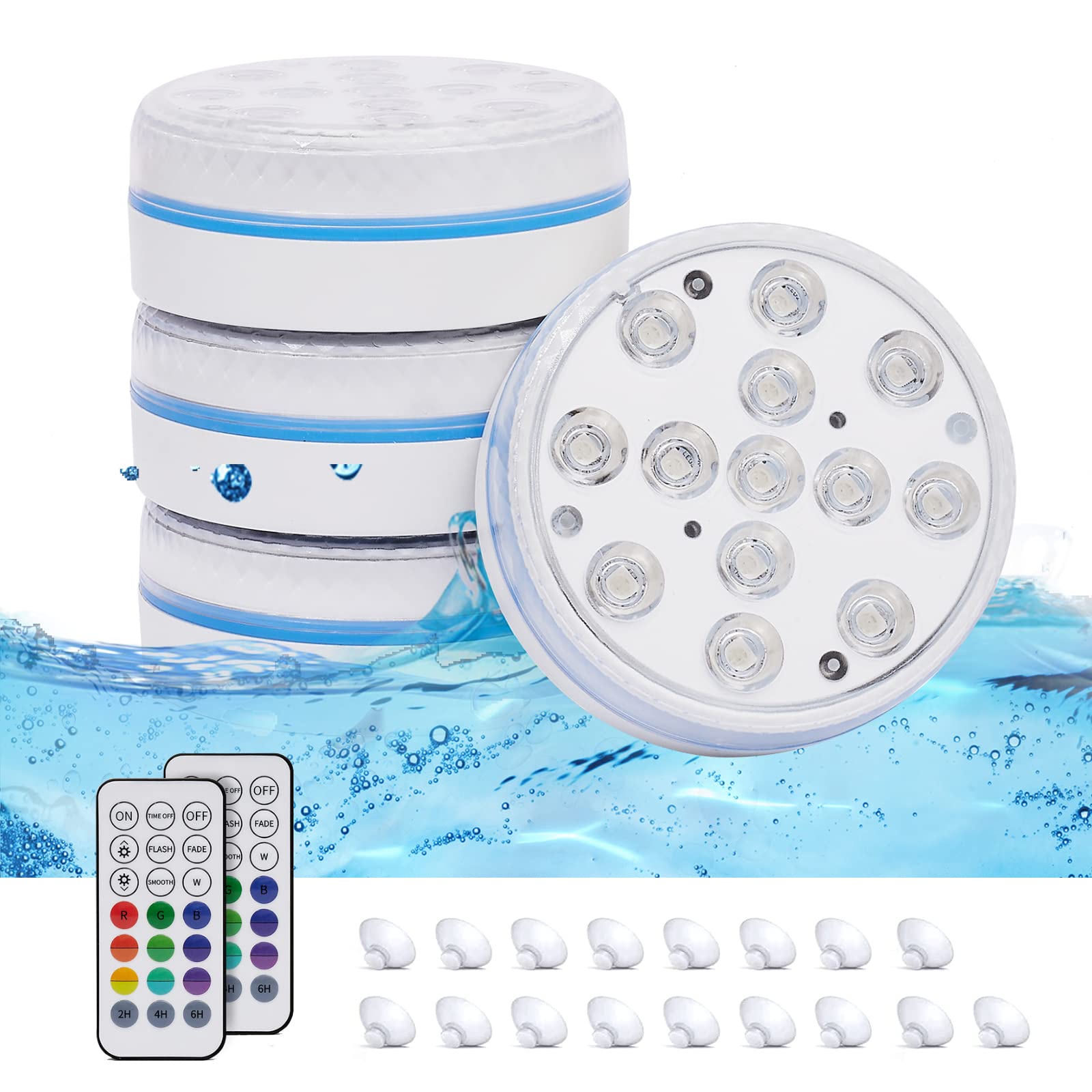 Submersible LED Lights with Remote (RF) - 4 Pack Waterproof Pool Lights for Shower, Pond, Hot Tub & Spa - 3.35'' Underwater Lighting for Parties, Decor & Relaxation